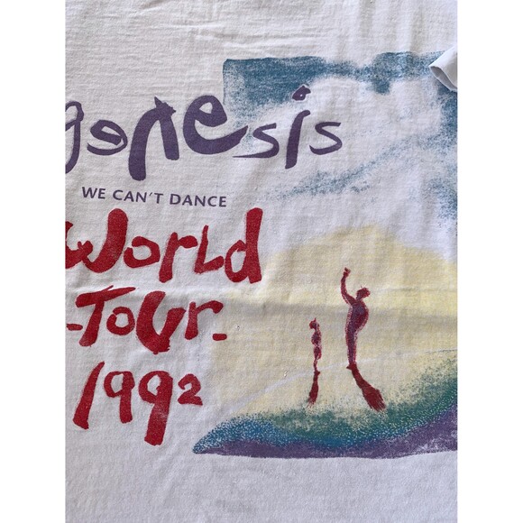 Vintage 90s Genesis We Cant Dance World Tour 1992 UK Flag T-Shirt Size L - Picture 2 of 7